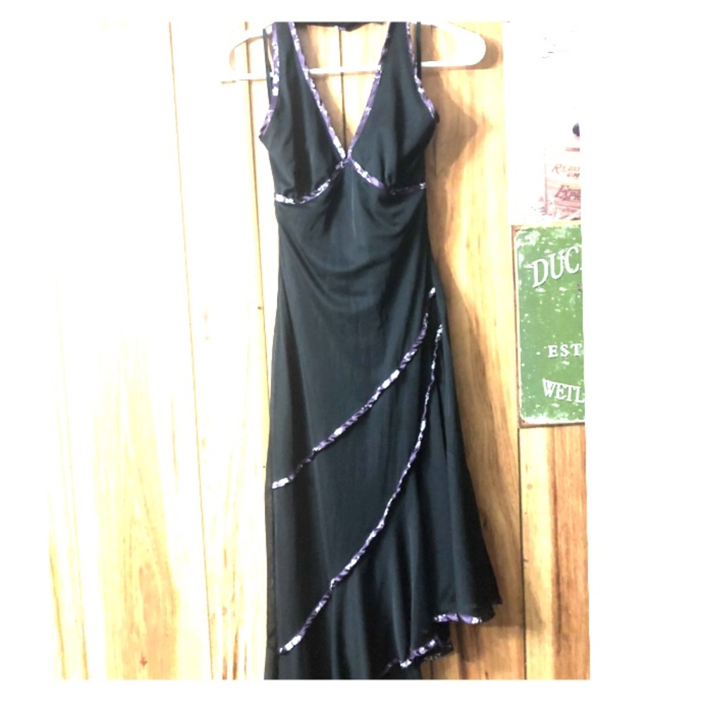 Black and purple dress with ruffled bottom